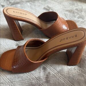 Bamboo Tan Croc-Patterned Mules